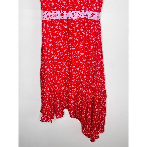 Parker Jennifer Kaia Print Ruffle Combo Wrap Midi Dress Red/Pink Women's Size 6 - Picture 8 of 10
